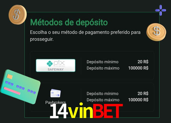 O cassino 14vinbet oferece uma grande variedade de métodos de pagamento